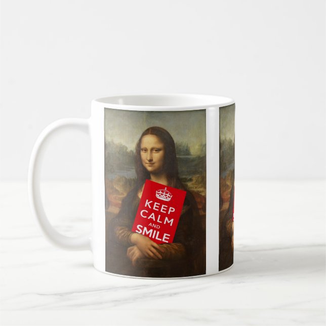 Mona Lisa Keep Calm And Smile Coffee Mug (Left)