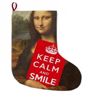 Mona Lisa Keep Calm And Smile Large Christmas Stocking