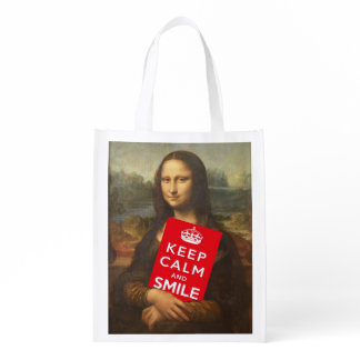 Mona Lisa Keeps Calm And Smiles Reusable Grocery Bag