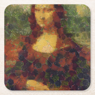 Mona Lisa Lettuce Fine Art Vegan Spoof Square Paper Coaster