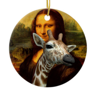 Mona Lisa Loves Giraffes Ceramic Ornament