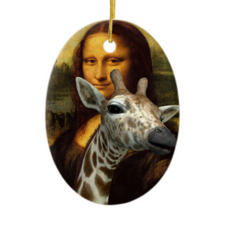 Mona Lisa Loves Giraffes Ceramic Ornament