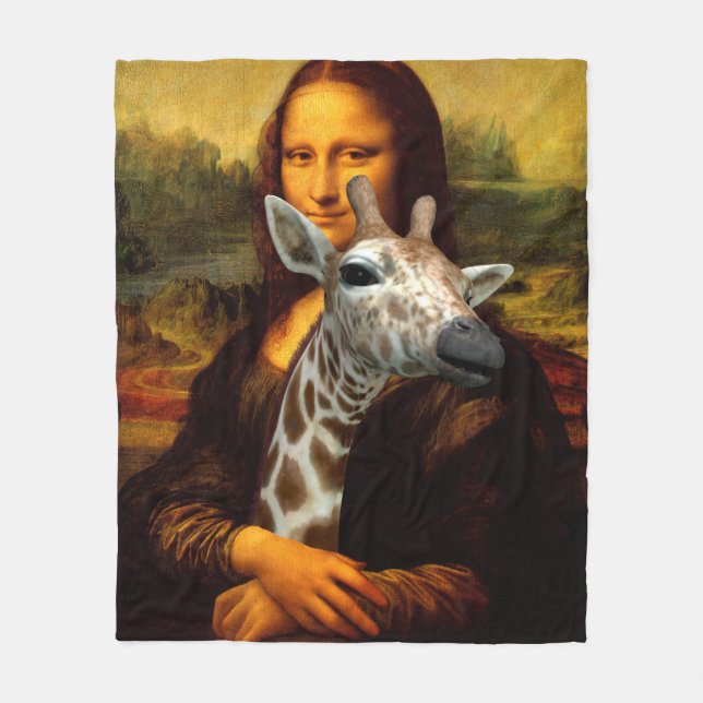 Mona Lisa Loves Giraffes Fleece Blanket (Front)