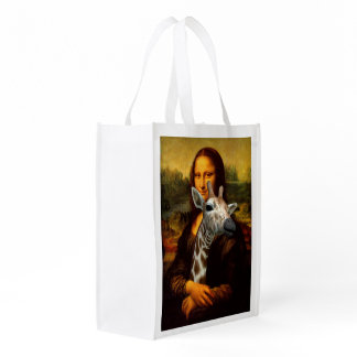 Mona Lisa Loves Giraffes Grocery Bag