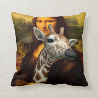 Mona Lisa Loves Giraffes Throw Pillow