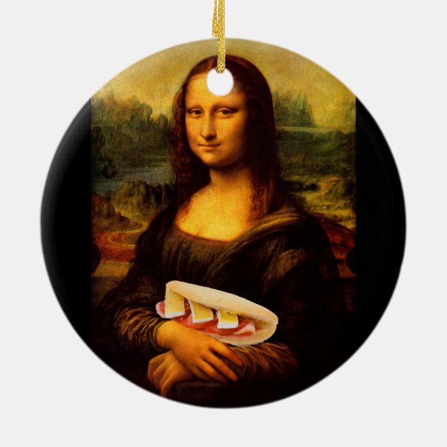 Mona Lisa Loves Paninis Ceramic Ornament (Back)