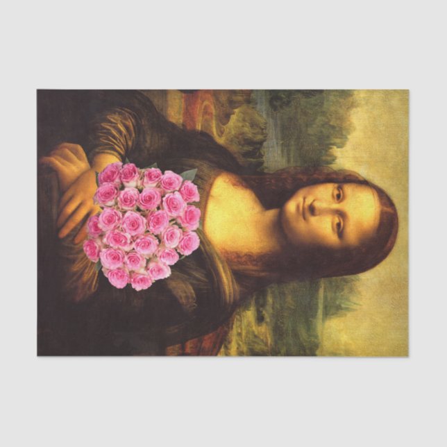 Mona Lisa Loves Pink Roses Tissue Paper (Front)