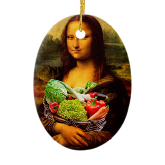 Mona Lisa Loves Vegetables Ceramic Ornament
