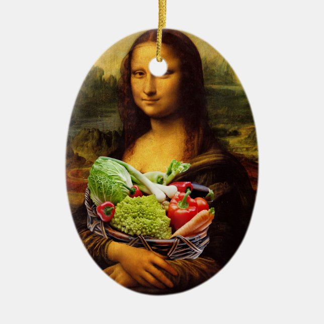 Mona Lisa Loves Vegetables Ceramic Ornament (Front)
