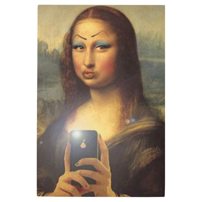 Mona Lisa making a funny face with makeup Metal Print (Front)