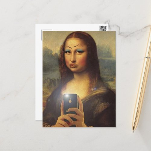 Mona Lisa making a funny face with makeup Postcard