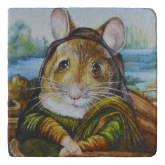 Mona Lisa Mouse Parody Watercolor Art Ceramic Tile Trivet