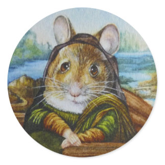 Mona Lisa Mouse Parody Watercolor Art Classic Round Sticker