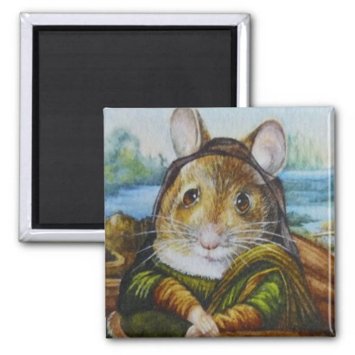 Mona Lisa Mouse Parody Watercolor Art Magnet