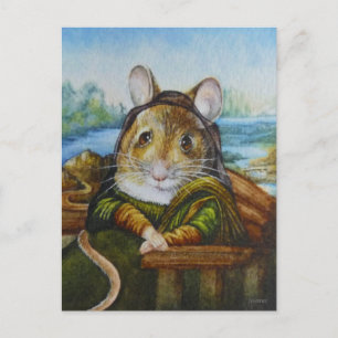 Mona Lisa Mouse Parody Watercolor Art Postcard