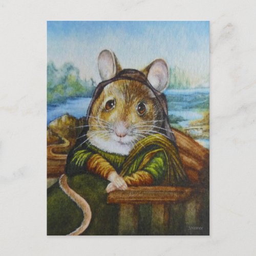 Mona Lisa Mouse Parody Watercolor Art Postcard