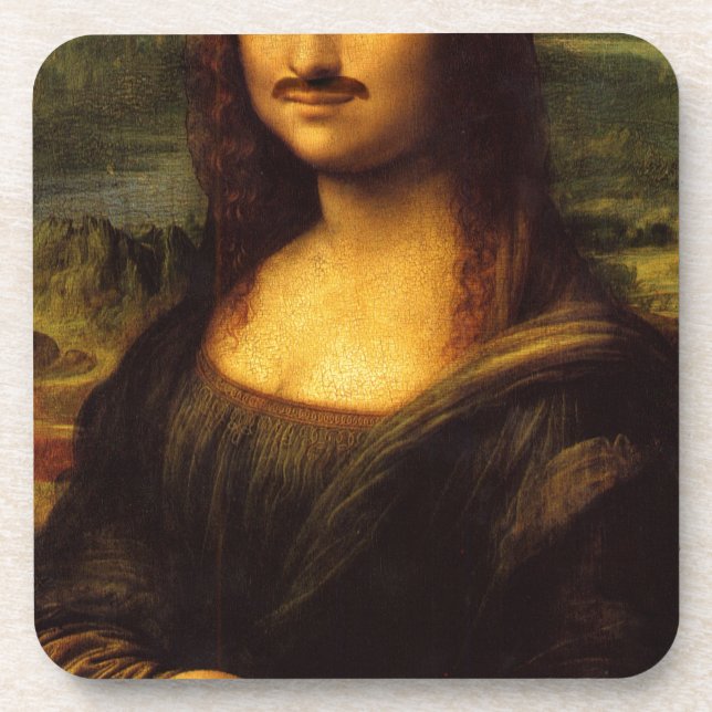 mona lisa mustache drink coaster (Front)