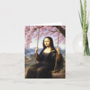 Mona Lisa on a Swing in Cherry Blossoms Card