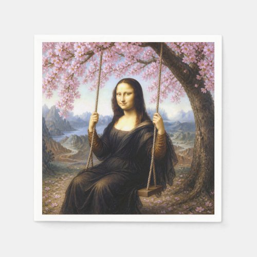 Mona Lisa on a Swing in Cherry Blossoms Napkins