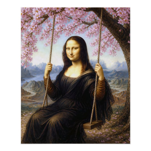 Mona Lisa on a Swing in Cherry Blossoms Poster (Front)