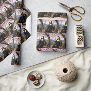 Mona Lisa on a Swing in Cherry Blossoms Wrapping Paper