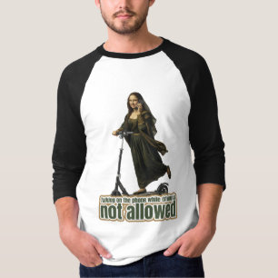 Mona Lisa on the phone riding a kick scooter T-Shirt