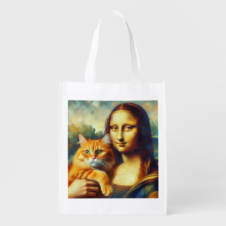 Mona Lisa painting La Gioconda with Cat Grocery Bag
