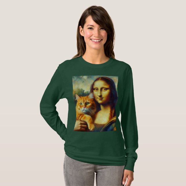 Mona Lisa painting La Gioconda with Cat T-Shirt (Front Full)
