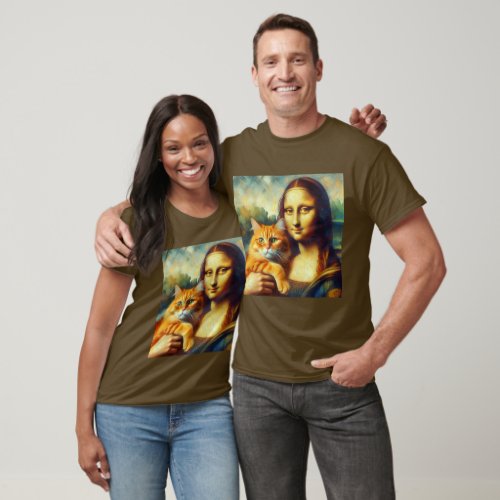 Mona Lisa painting La Gioconda with Cat T_Shirt