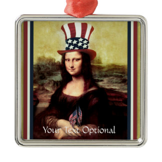 Mona Lisa Patriotic USA Metal Ornament