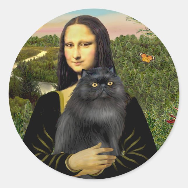 Mona Lisa - Persian cat (black) Classic Round Sticker (Front)