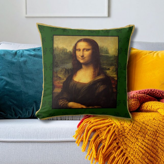 Mona Lisa Pillow - Green pattern Throw Cushion (Creator Uploaded)