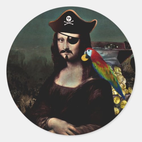 Mona Lisa Pirate with Mustache Classic Round Sticker