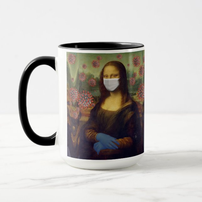 Mona Lisa Playing Safe Around Coronavirus, ZFBP Mug (Left)