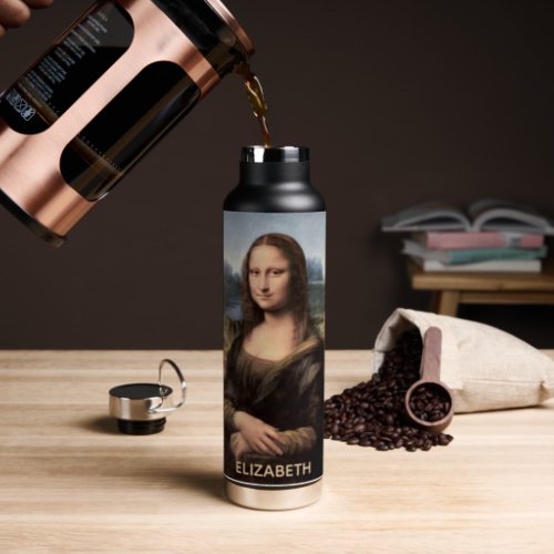 Mona Lisa Portrait Painting Add Name Water Bottle