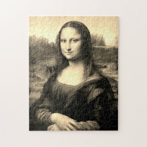 Mona Lisa Portrait  Sepia Brown Jigsaw Puzzle