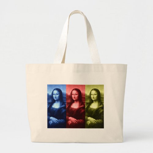 Mona Lisa Primary Colors Large Tote Bag