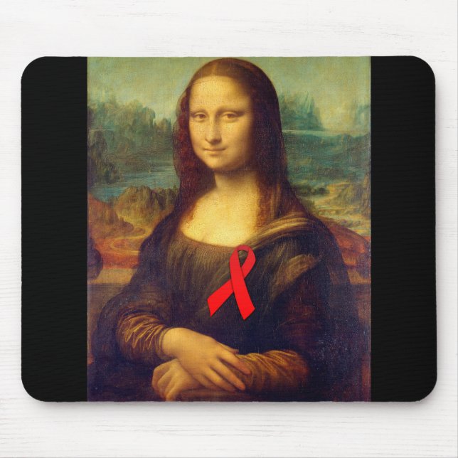 Mona Lisa Red Ribbon Mouse Pad (Front)