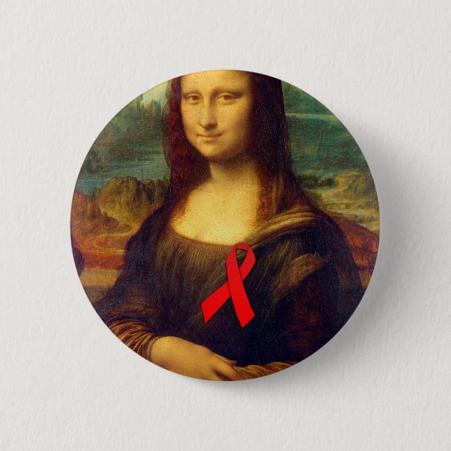 Mona Lisa Red Ribbon Pinback Button (Front)