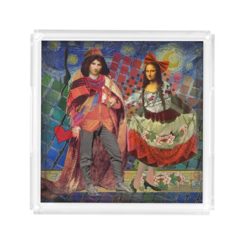 Mona Lisa Romantic Funny Colorful Artwork Acrylic Tray