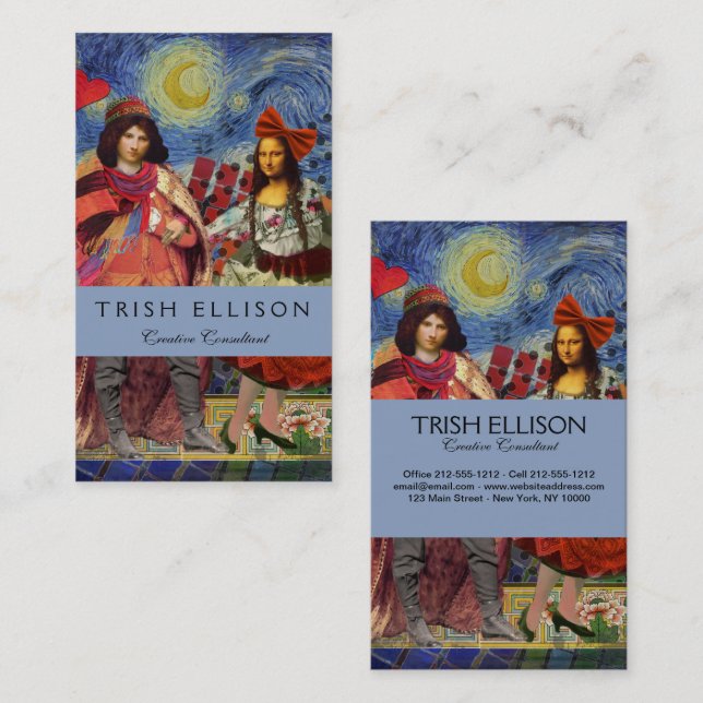 Mona Lisa Romantic Funny Colorful Artwork Business Card (Front/Back)