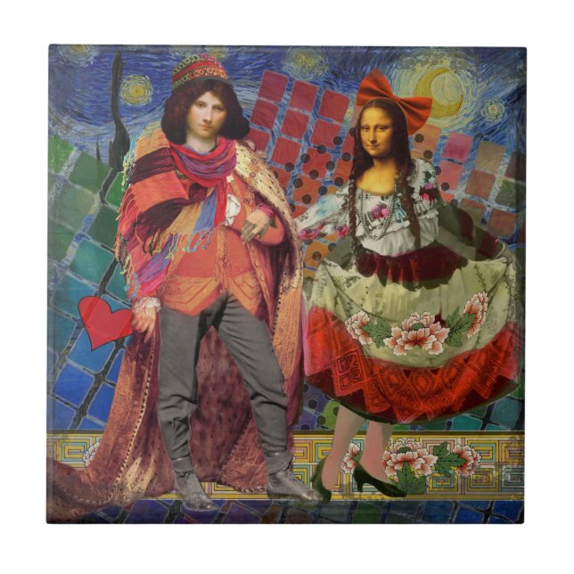Mona Lisa Romantic Funny Colorful Artwork Ceramic Tile (Front)