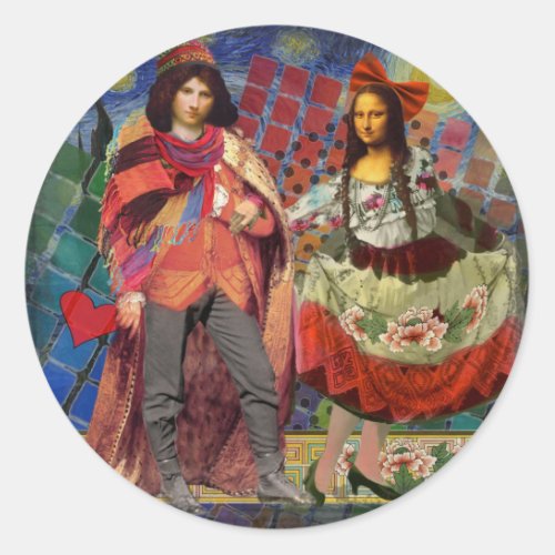 Mona Lisa Romantic Funny Colorful Artwork Classic Round Sticker