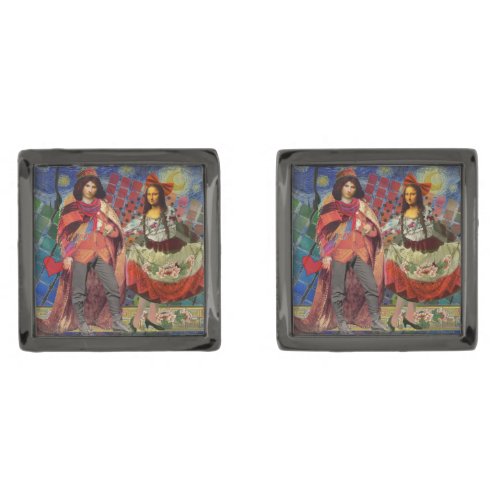 Mona Lisa Romantic Funny Colorful Artwork Cufflinks