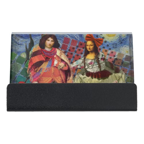 Mona Lisa Romantic Funny Colorful Artwork Desk Business Card Holder