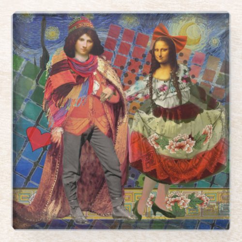 Mona Lisa Romantic Funny Colorful Artwork Glass Coaster