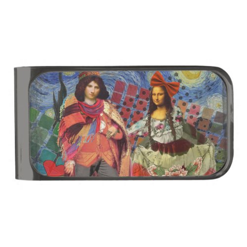 Mona Lisa Romantic Funny Colorful Artwork Gunmetal Finish Money Clip