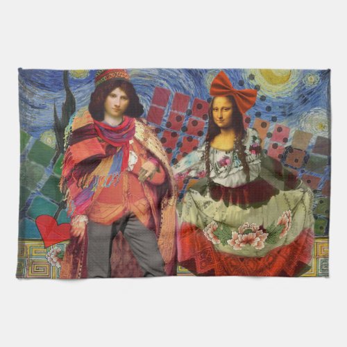 Mona Lisa Romantic Funny Colorful Artwork Kitchen Towel