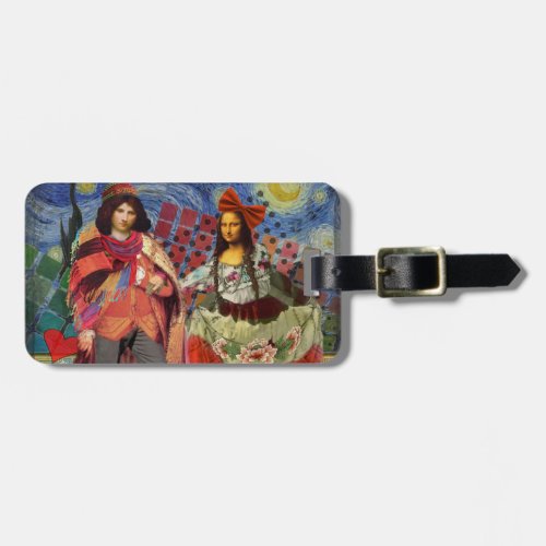 Mona Lisa Romantic Funny Colorful Artwork Luggage Tag