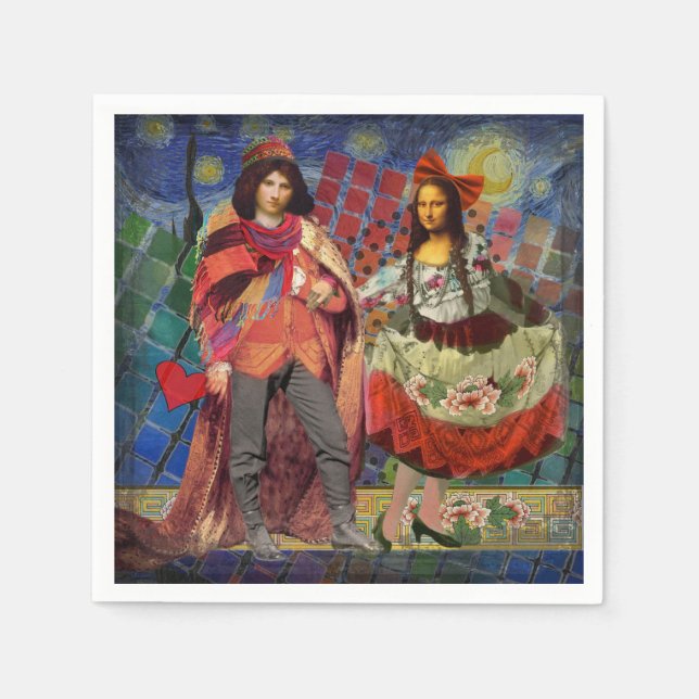 Mona Lisa Romantic Funny Colorful Artwork Napkins (Front)